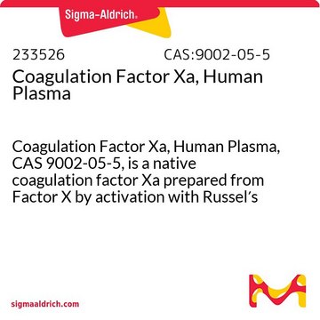 Coagulation Factor Xa, Human Plasma Coagulation Factor Xa, Human Plasma, CAS 9002-05-5, is a native coagulation factor Xa prepared from Factor X by activation with Russel&#8242;s viper venom. The venom is removed after activation.