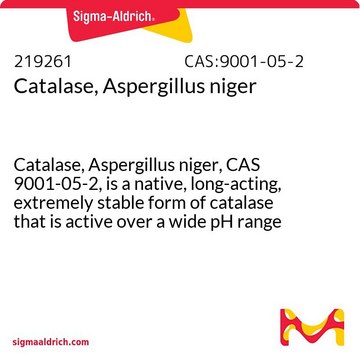 Catalase, Aspergillus niger Catalase, Aspergillus niger, CAS 9001-05-2, is a native, long-acting, extremely stable form of catalase that is active over a wide pH range (pH 1 - 12).