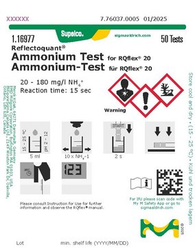 Ammonium Test reflectometric, 20-180&#160;mg/L (NH4+), for use with REFLECTOQUANT&#174;