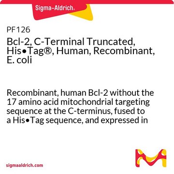 Bcl-2, C-Terminal Truncated, His&#8226;Tag&#174;, Human, Recombinant, E. coli Recombinant, human Bcl-2 without the 17 amino acid mitochondrial targeting sequence at the C-terminus, fused to a His&#8226;Tag sequence, and expressed in E. coli.