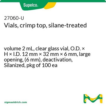 Vials, crimp top, silane-treated volume 2&#160;mL, clear glass vial, O.D. × H × I.D. 12&#160;mm × 32&#160;mm × 6&#160;mm, large opening, (6&nbsp;mm), deactivation, Silanized, pkg of 100&#160;ea