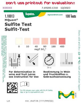 Sulfite Test colorimetric, 10-400&#160;mg/L (SO32-), for use with MQuant&#174; StripScan App, MQuant&#174;