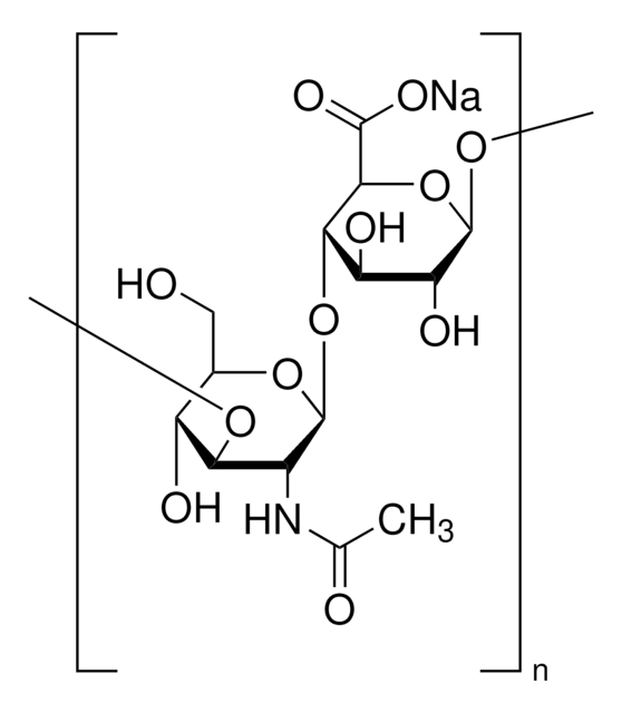 Hyaluronic Acid, Sodium Salt, Streptococcus pyrogenes Natural high-viscosity mucopolysaccharide with alternating &#946;1,3-glucuronidic and &#946;1,4-glucosaminidic bonds. Principal glycosaminoglycan in connective tissue fluids.